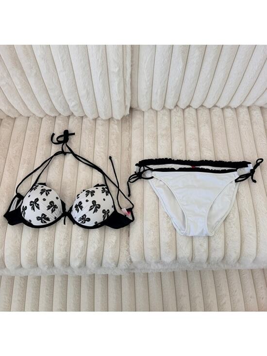 Victoria's Secret Other - Victoria's Secret Bikini Set Embellished Bows Padded 36B Bottoms Large Women